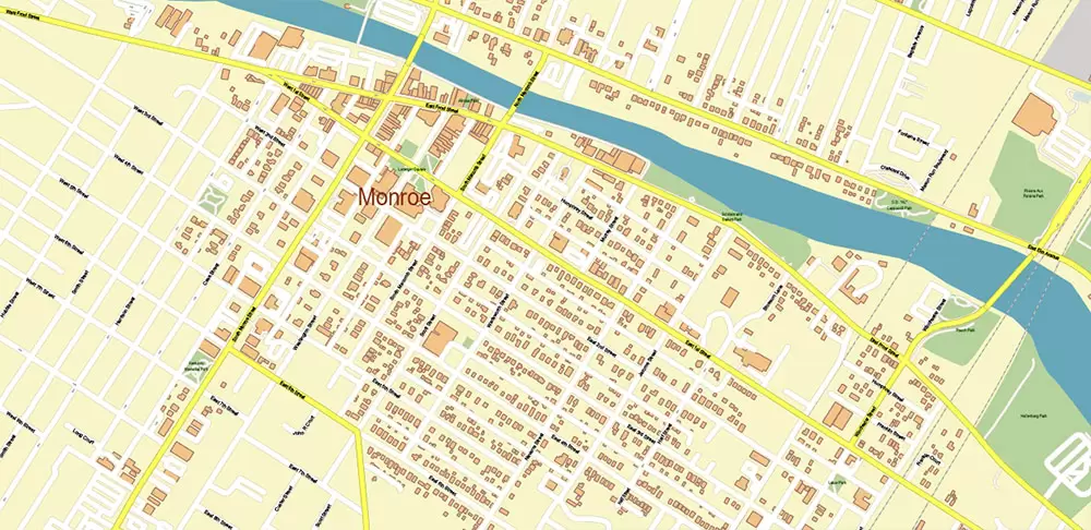 Toledo Ohio US Area Map Vector City Plan High Detailed Street Map editable Adobe Illustrator in layers