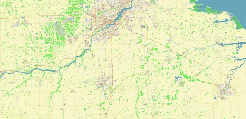 Toledo Ohio US Area Map Vector City Plan High Detailed Street Map editable Adobe Illustrator in layers