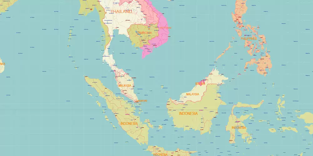 World Geo Lat-Long Projection Political PDF Vector Map High detailed fully editable, Adobe PDF in Layers