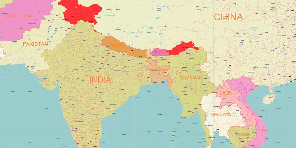 World Geo Lat-Long Projection Political PDF Vector Map High detailed fully editable, Adobe PDF in Layers