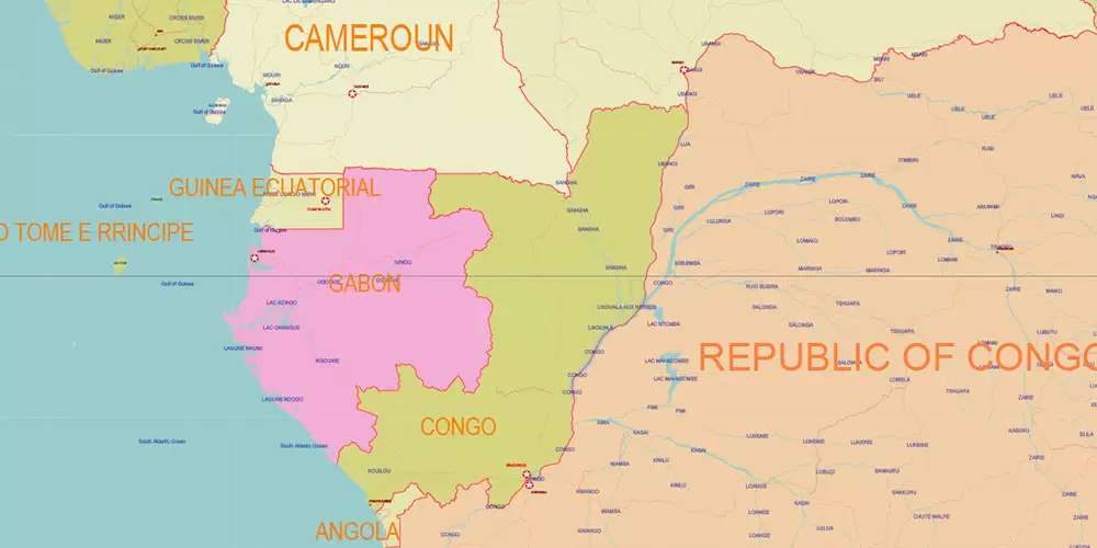 World Geo Lat-Long Projection Political PDF Vector Map High detailed fully editable, Adobe PDF in Layers