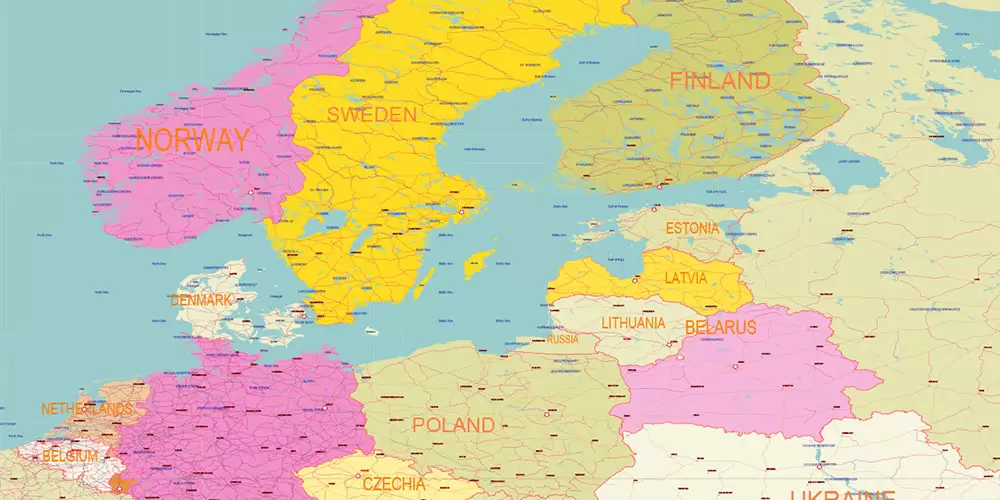 World Geo Lat-Long Projection Political PDF Vector Map High detailed fully editable, Adobe PDF in Layers