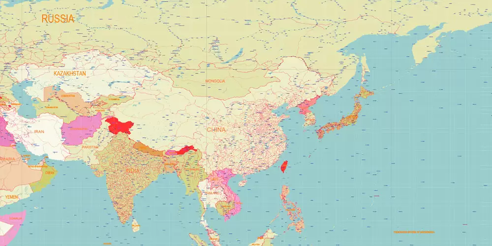 World Geo Lat-Long Projection Political PDF Vector Map High detailed fully editable, Adobe PDF in Layers