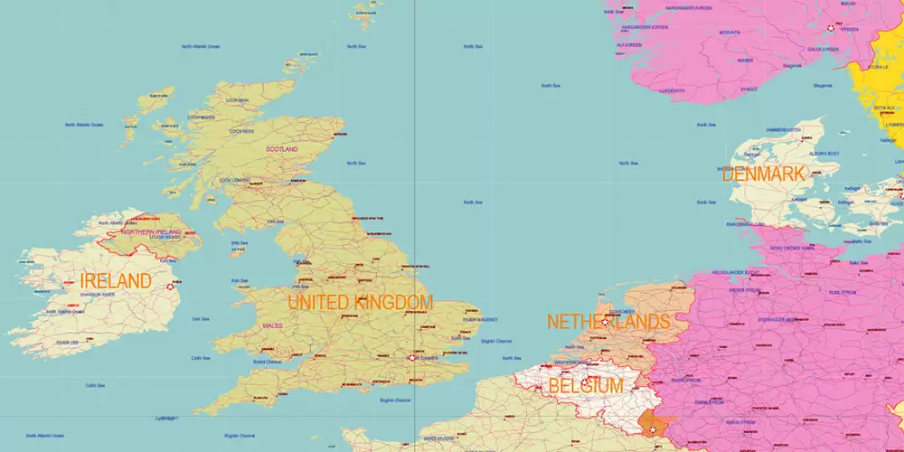 World Geo Lat-Long Projection Political PDF Vector Map High detailed fully editable, Adobe PDF in Layers