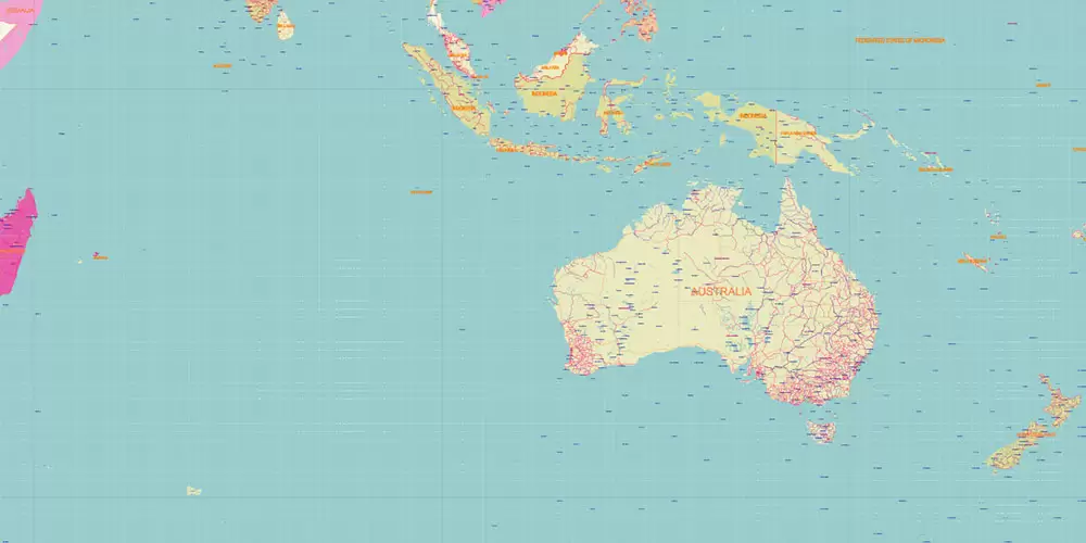 World Geo Lat-Long Projection Political PDF Vector Map High detailed fully editable, Adobe PDF in Layers