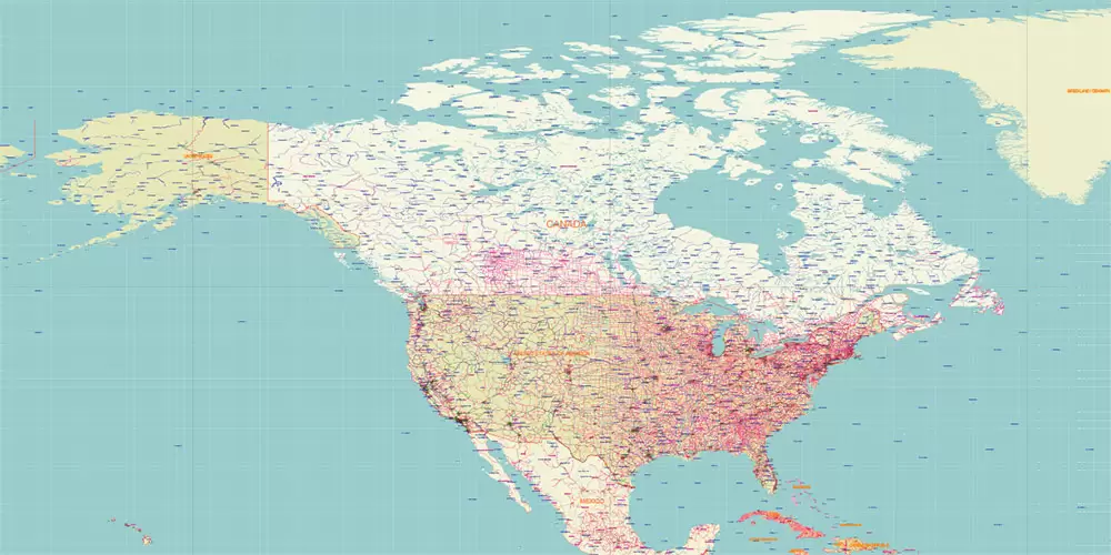 World Geo Lat-Long Projection Political PDF Vector Map High detailed fully editable, Adobe PDF in Layers