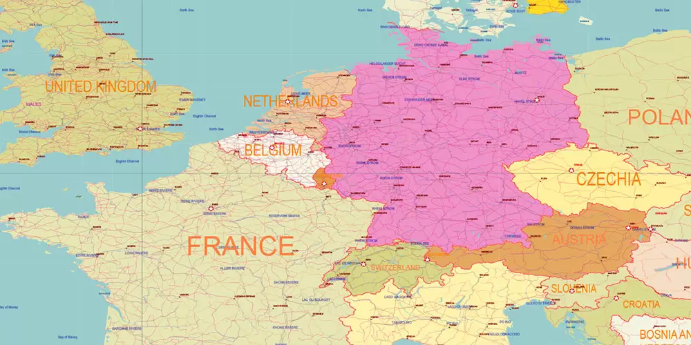 World Geo Lat-Long Projection Political PDF Vector Map High detailed fully editable, Adobe PDF in Layers