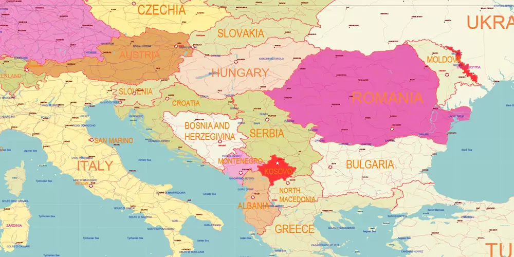 World Geo Lat-Long Projection Political PDF Vector Map High detailed fully editable, Adobe PDF in Layers