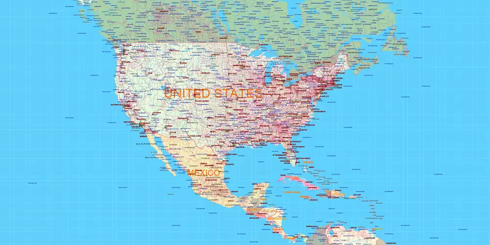 World Mercator Projection Political Vector Map High detailed fully editable, Adobe Illustrator