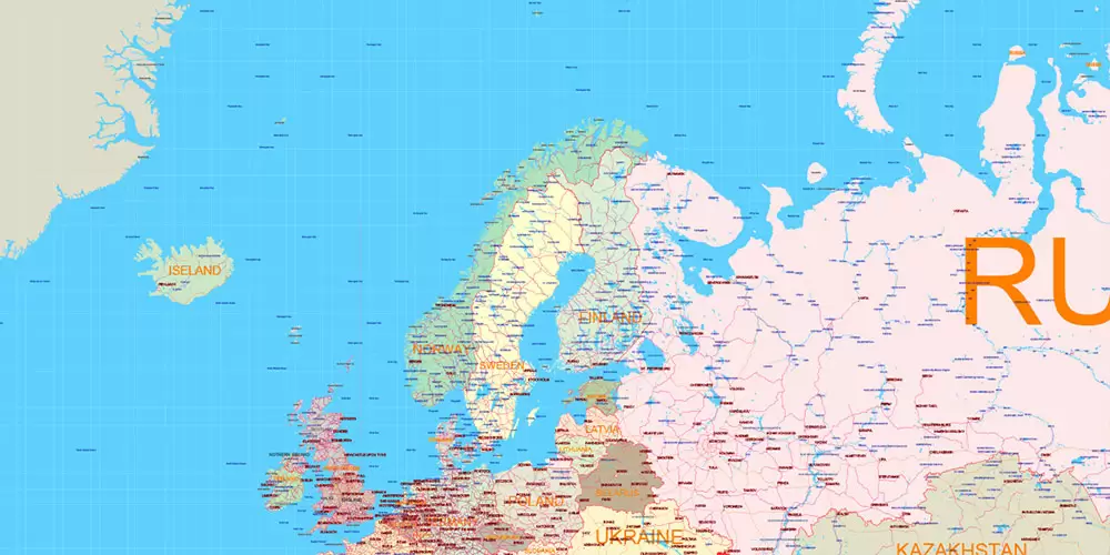 World Mercator Projection Political Vector Map High detailed fully editable, Adobe Illustrator