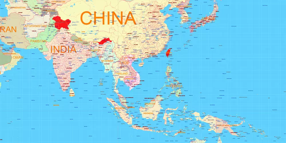World Mercator Projection Political Vector Map High detailed fully editable, Adobe Illustrator