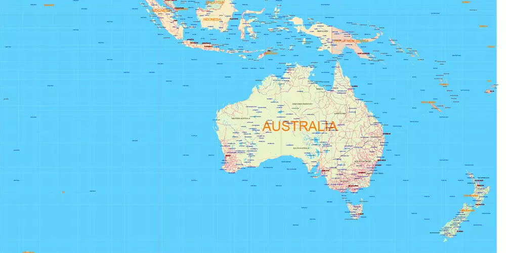 World Mercator Projection Political Vector Map High detailed fully editable, Adobe Illustrator