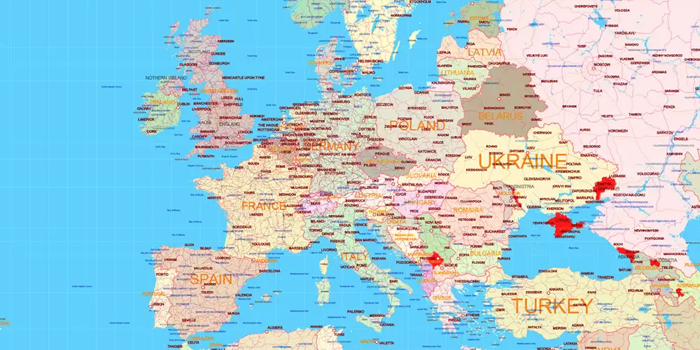 World Mercator Projection Political Vector Map High detailed fully editable, Adobe Illustrator
