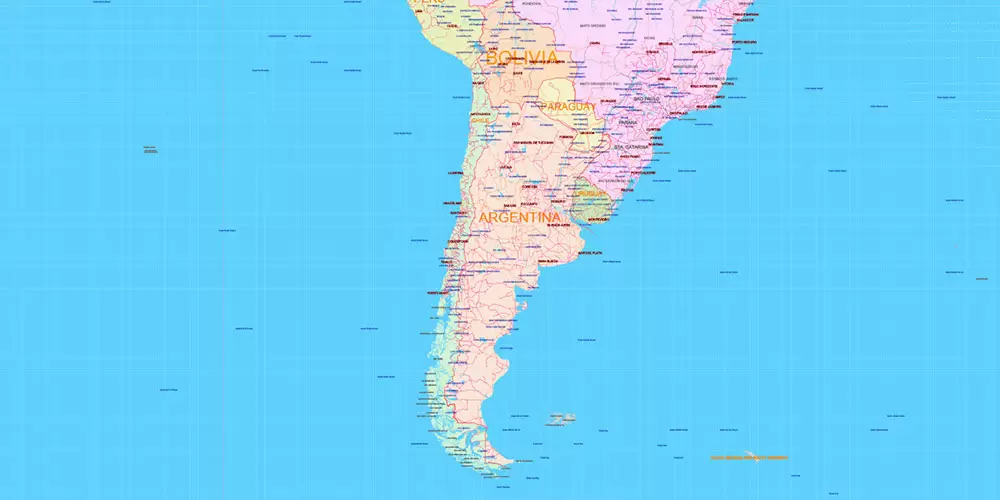 World Mercator Projection Political Vector Map High detailed fully editable, Adobe Illustrator
