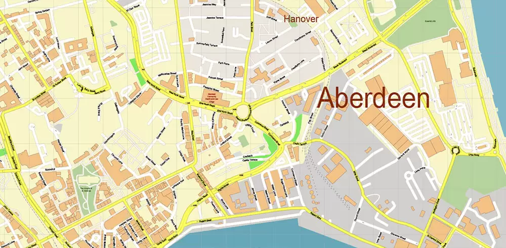 Aberdeen UK PDF Vector Map: City Plan High Detailed Street Map editable Adobe PDF in layers
