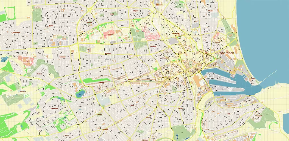 Aberdeen UK PDF Vector Map: City Plan High Detailed Street Map editable Adobe PDF in layers