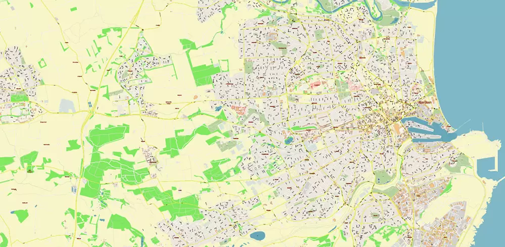 Aberdeen UK PDF Vector Map: City Plan High Detailed Street Map editable Adobe PDF in layers