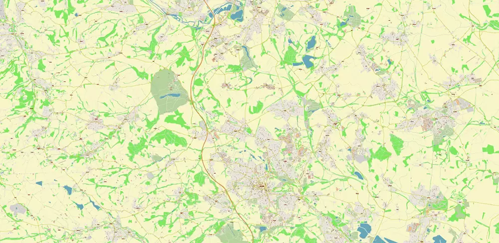 Barnsley UK PDF Vector Map: City Plan High Detailed Street Map editable Adobe PDF in layers
