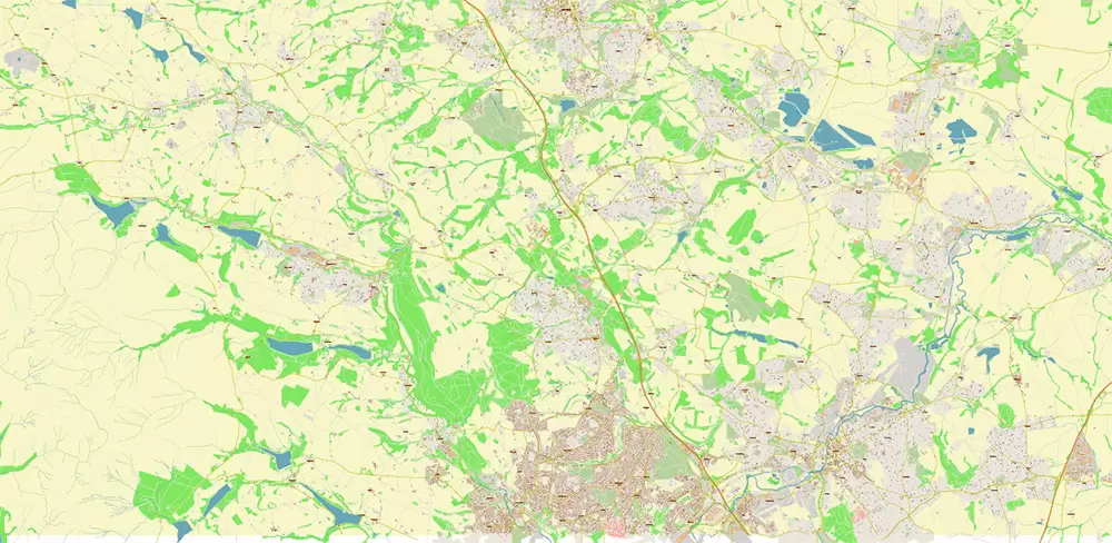 Barnsley UK PDF Vector Map: City Plan High Detailed Street Map editable Adobe PDF in layers