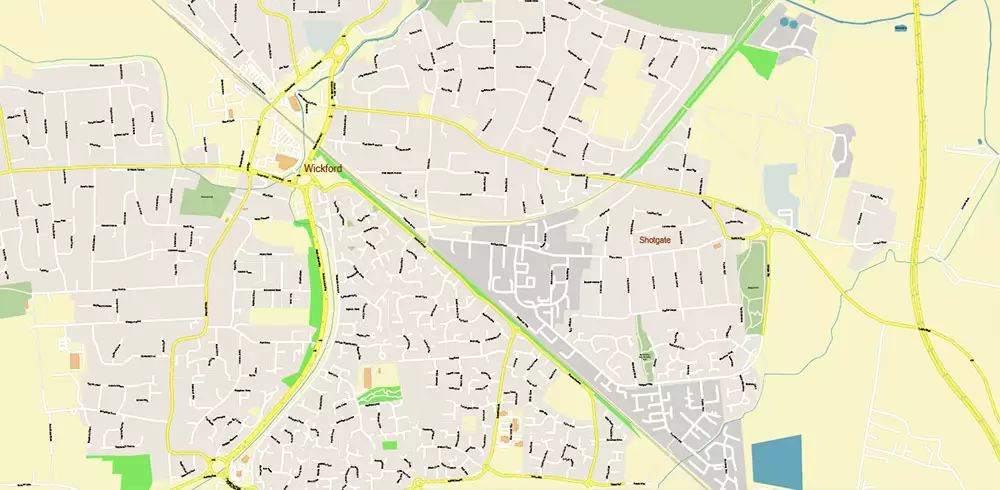 Basildon UK PDF Vector Map: City Plan High Detailed Street Map editable Adobe PDF in layers