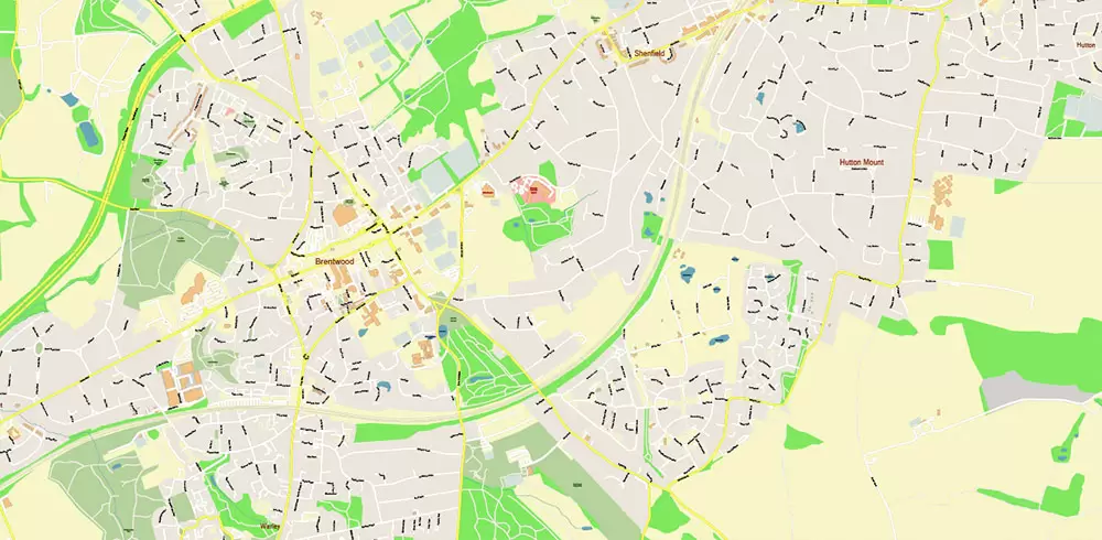 Basildon UK PDF Vector Map: City Plan High Detailed Street Map editable Adobe PDF in layers