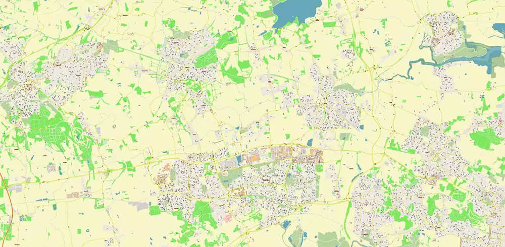 Basildon UK PDF Vector Map: City Plan High Detailed Street Map editable Adobe PDF in layers