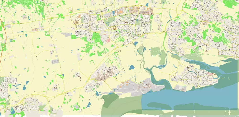 Basildon UK PDF Vector Map: City Plan High Detailed Street Map editable Adobe PDF in layers