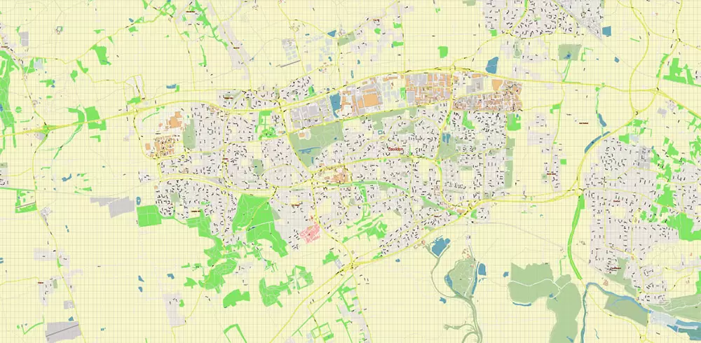 Basildon UK PDF Vector Map: City Plan High Detailed Street Map editable Adobe PDF in layers