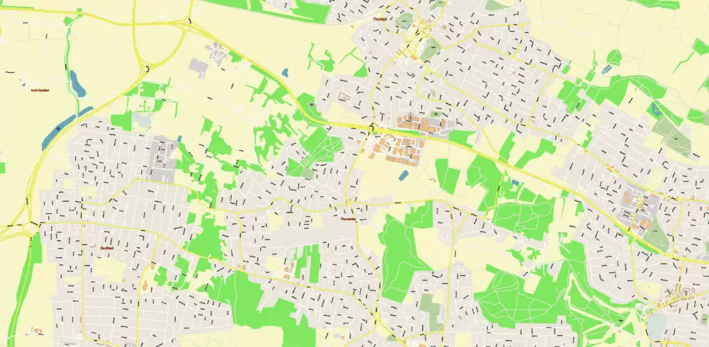Basildon UK PDF Vector Map: City Plan High Detailed Street Map editable Adobe PDF in layers