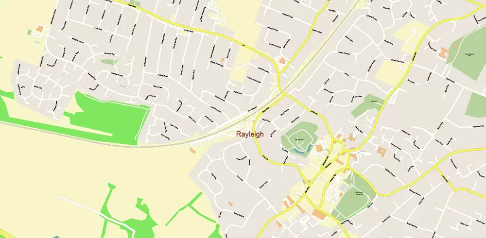 Basildon UK PDF Vector Map: City Plan High Detailed Street Map editable Adobe PDF in layers