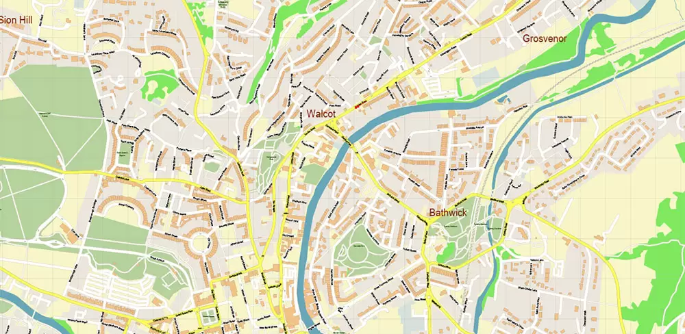 Bath UK Map Vector City Plan High Detailed Street Map editable Adobe Illustrator in layers