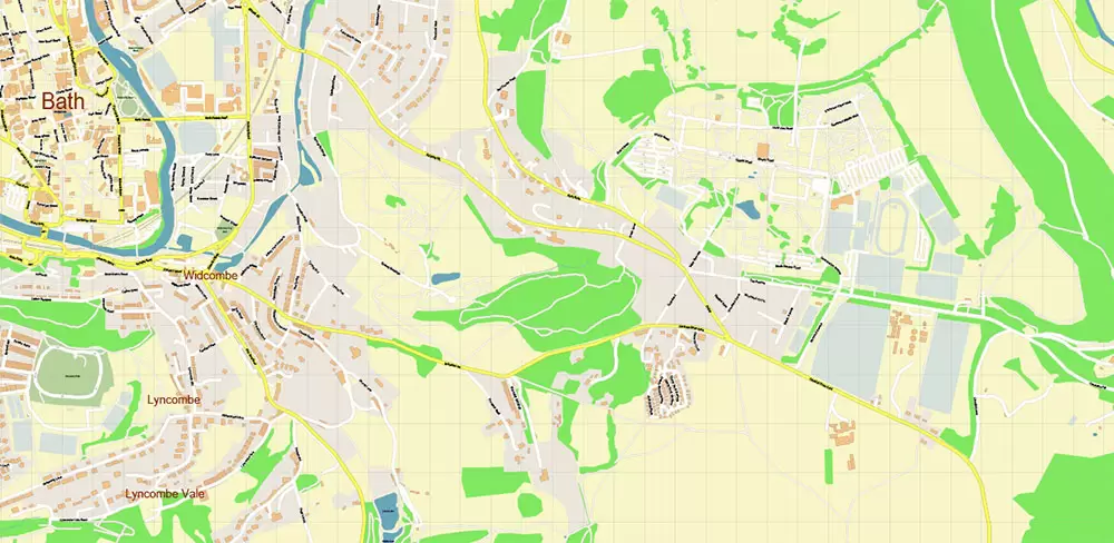 Bath UK Map Vector City Plan High Detailed Street Map editable Adobe Illustrator in layers