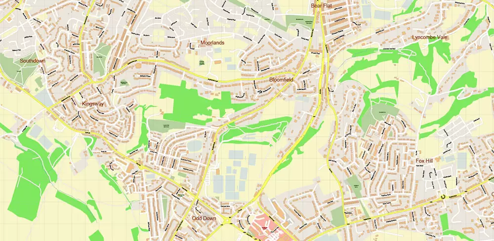 Bath UK Map Vector City Plan High Detailed Street Map editable Adobe Illustrator in layers