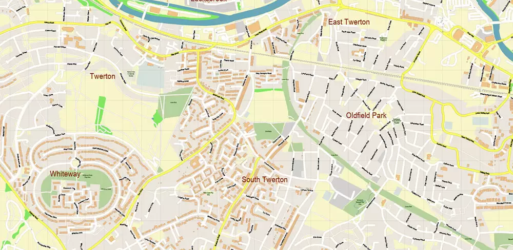 Bath UK Map Vector City Plan High Detailed Street Map editable Adobe Illustrator in layers
