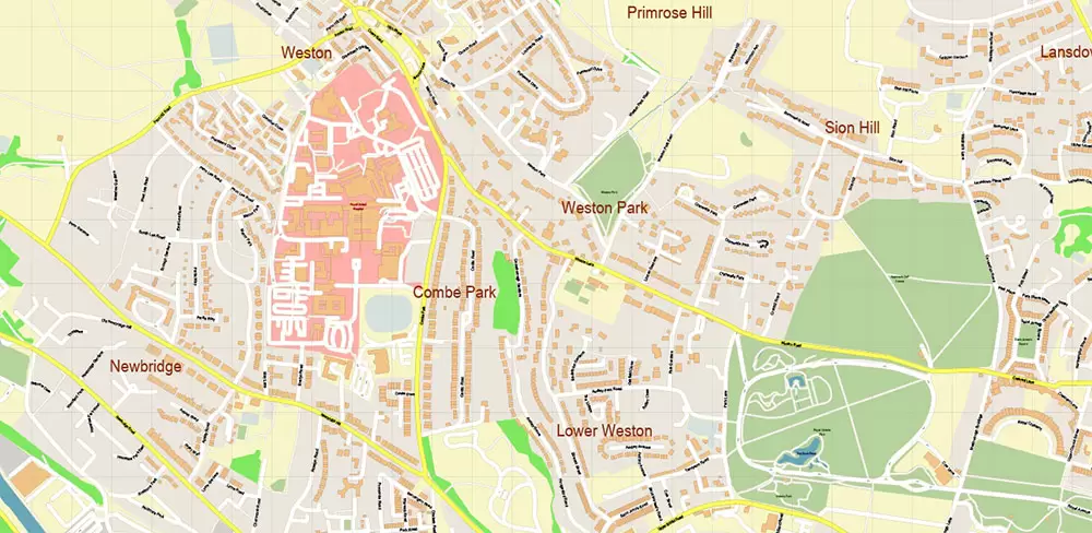 Bath UK Map Vector City Plan High Detailed Street Map editable Adobe Illustrator in layers