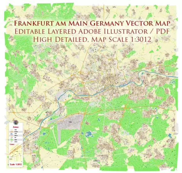 Frankfurt am Main Germany Map Vector City Plan High Detailed Street Map editable Adobe Illustrator in layers
