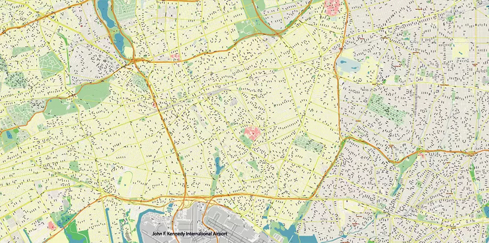 New York City: Manhattan + Long Island NY US Map Vector City Plan High Detailed Street Map editable Adobe Illustrator in layers