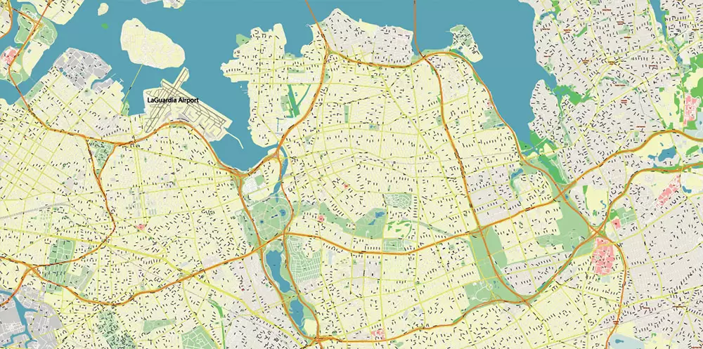 New York City: Manhattan + Long Island NY US Map Vector City Plan High Detailed Street Map editable Adobe Illustrator in layers
