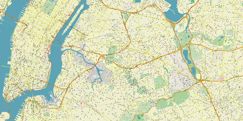 New York City: Manhattan + Long Island NY US Map Vector City Plan High Detailed Street Map editable Adobe Illustrator in layers