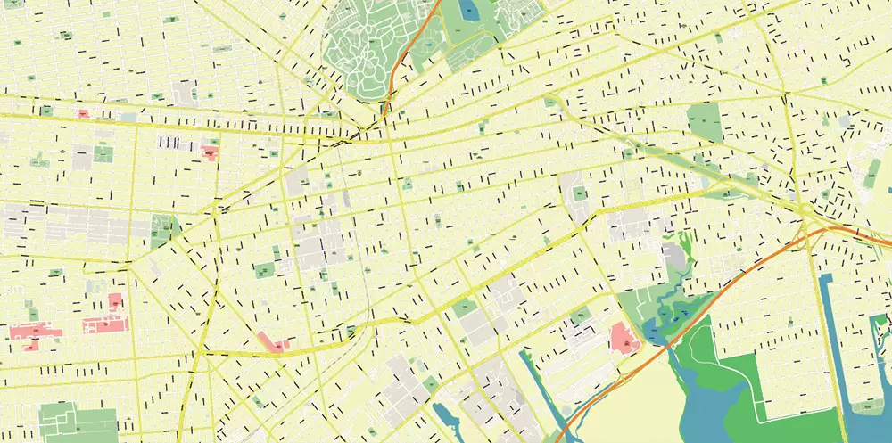 New York City: Manhattan + Long Island NY US Map Vector City Plan High Detailed Street Map editable Adobe Illustrator in layers