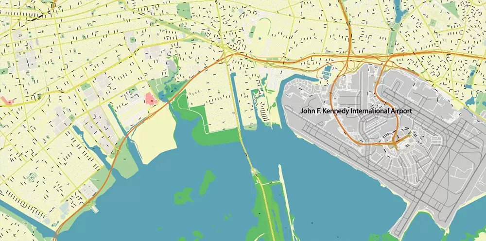 New York City: Manhattan + Long Island NY US Map Vector City Plan High Detailed Street Map editable Adobe Illustrator in layers