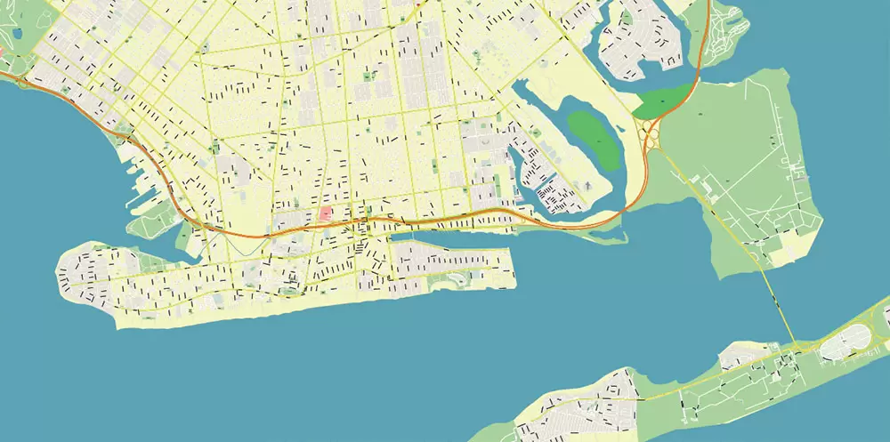 New York City: Manhattan + Long Island NY US Map Vector City Plan High Detailed Street Map editable Adobe Illustrator in layers