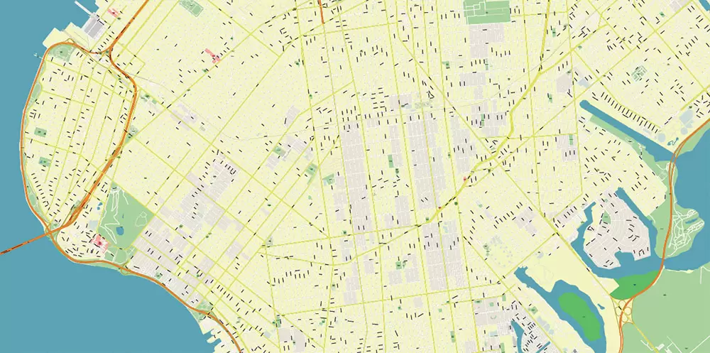 New York City: Manhattan + Long Island NY US Map Vector City Plan High Detailed Street Map editable Adobe Illustrator in layers