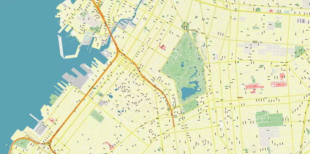 New York City: Manhattan + Long Island NY US Map Vector City Plan High Detailed Street Map editable Adobe Illustrator in layers