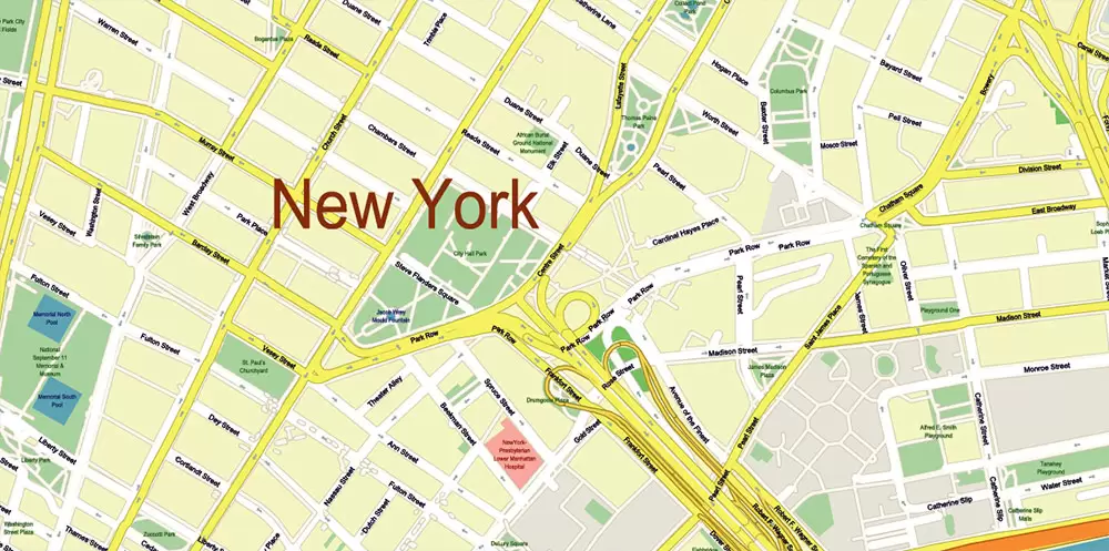 New York City: Manhattan + Long Island NY US Map Vector City Plan High Detailed Street Map editable Adobe Illustrator in layers