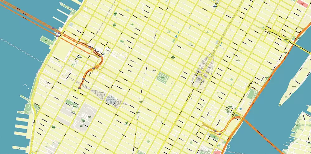 New York City: Manhattan + Long Island NY US Map Vector City Plan High Detailed Street Map editable Adobe Illustrator in layers