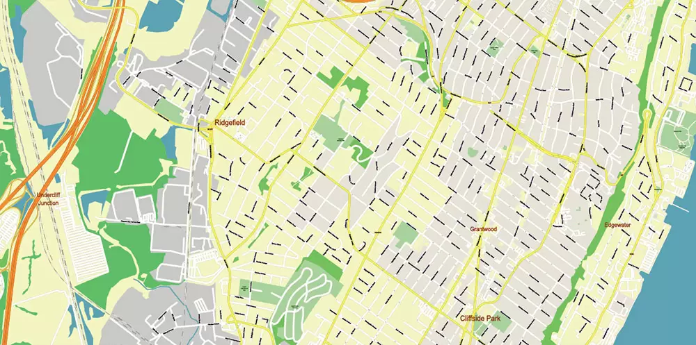 New York City: Manhattan + Long Island NY US Map Vector City Plan High Detailed Street Map editable Adobe Illustrator in layers