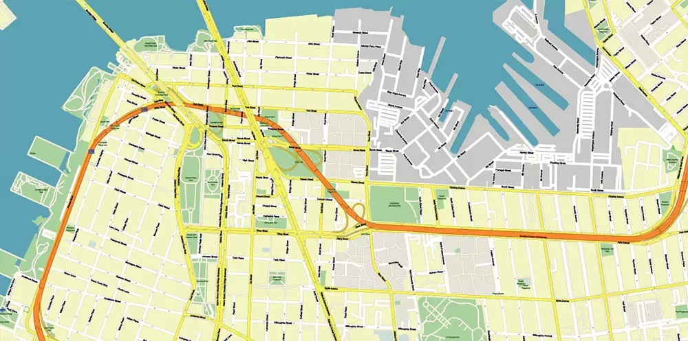New York City: Manhattan + Long Island NY US Map Vector City Plan High Detailed Street Map editable Adobe Illustrator in layers