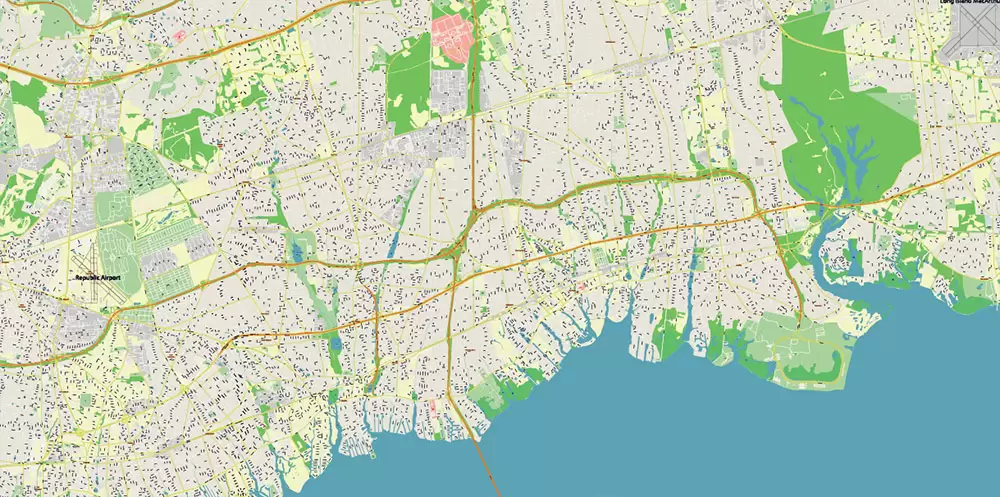 New York City: Manhattan + Long Island NY US Map Vector City Plan High Detailed Street Map editable Adobe Illustrator in layers
