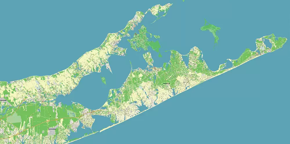 New York City: Manhattan + Long Island NY US Map Vector City Plan High Detailed Street Map editable Adobe Illustrator in layers